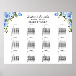 Blue Flowers Seating Chart Wedding Reception sign