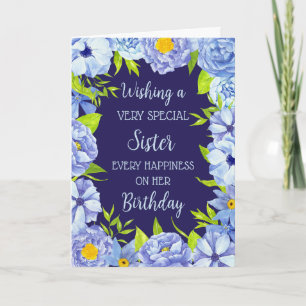 Blue Flowers Sister Birthday Card