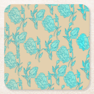 blue flowers square paper coaster
