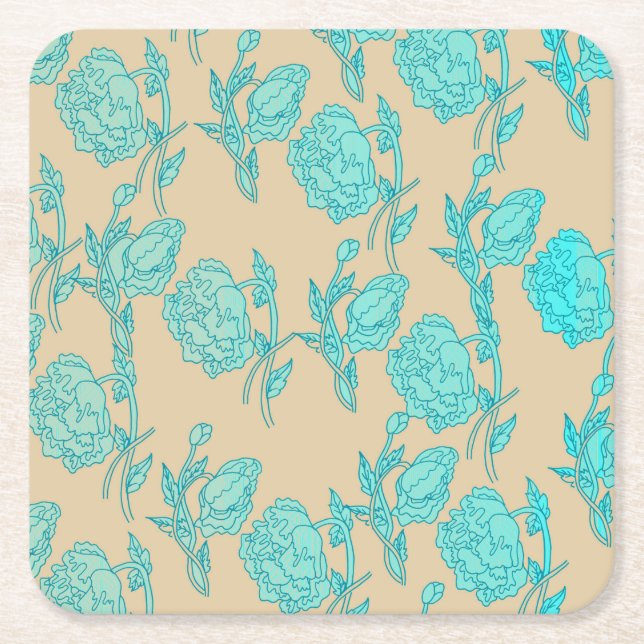 blue flowers square paper coaster (Front)