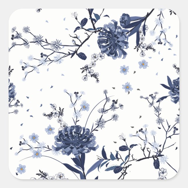 Blue flowers square sticker (Front)