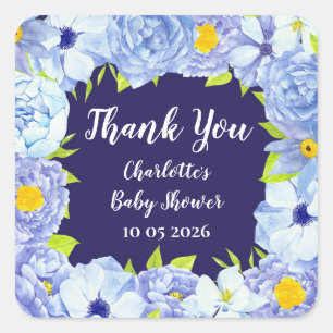 Blue Flowers Thank You Baby Shower Favour Tag