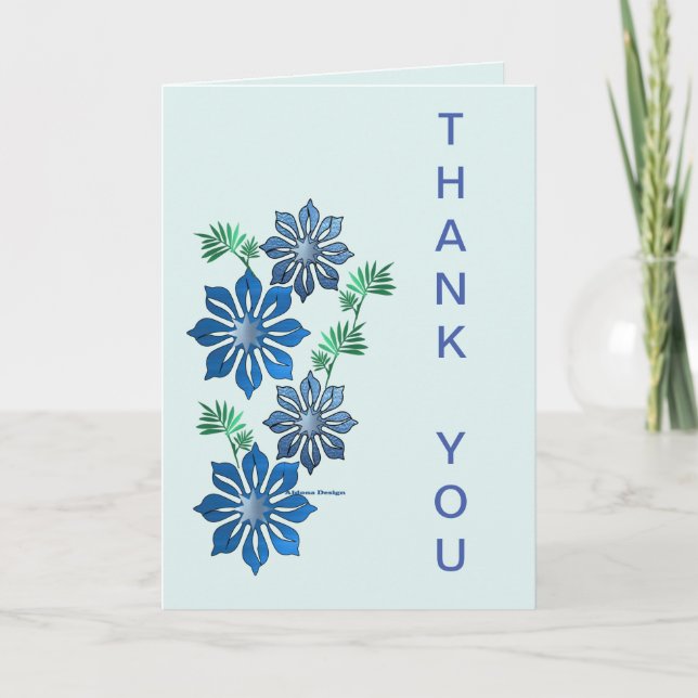 Blue Flowers Thank You Card (Front)