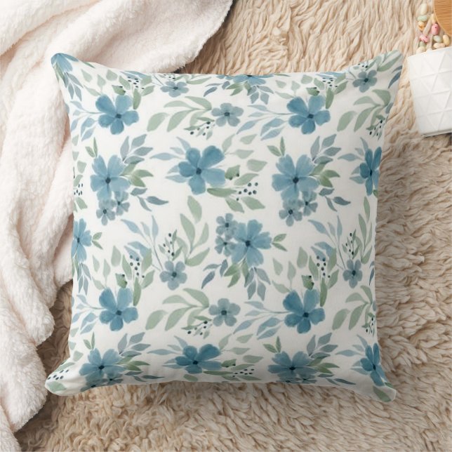 Blue Flowers Throw Pillow (Blanket)
