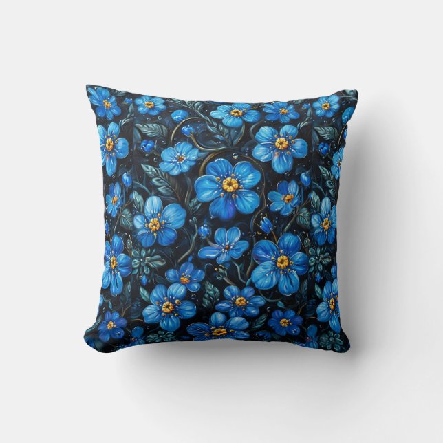 Blue flowers throw pillow (Front)