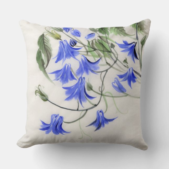 Blue Flowers Throw Pillow (Front)