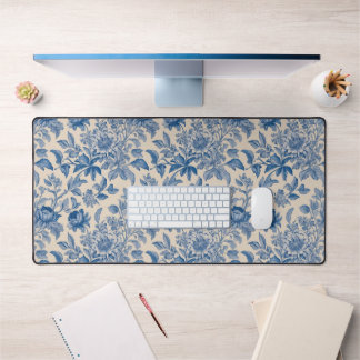 Blue Flowers Toile de Jouy Desk Mat