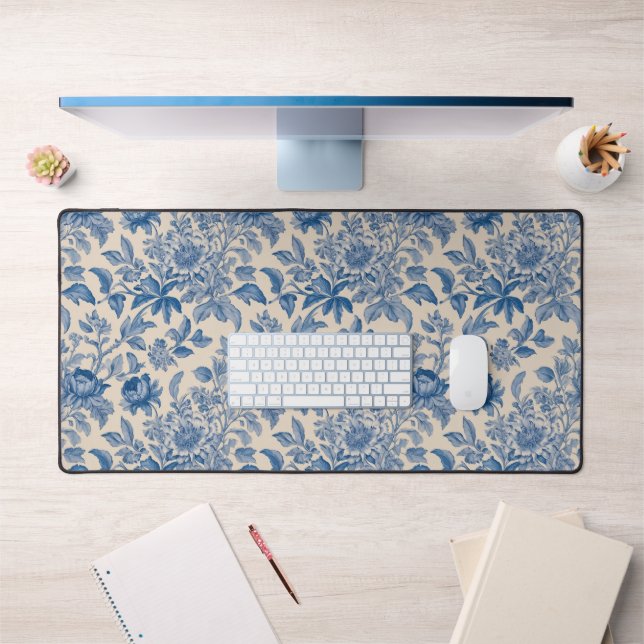 Blue Flowers Toile de Jouy   Desk Mat (Office 1)