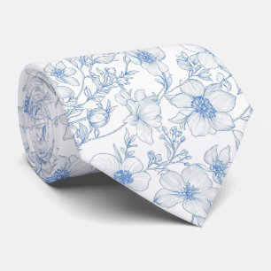 Blue flowers toile de jouy neck tie