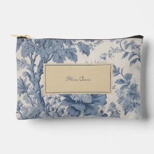 Blue Flowers Toile de Jouy your name  Accessory Pouch