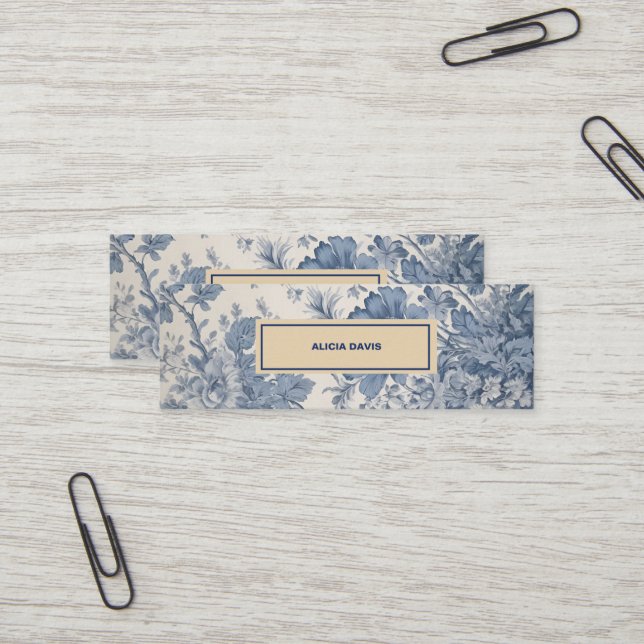 Blue Flowers Toile de Jouy your name mini bookmark Mini Business Card (Front/Back In Situ)