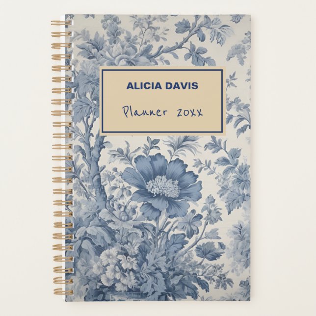 Blue Flowers Toile de Jouy your name undated Planner (Front)