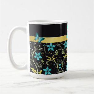 Blue Flowers, Vines, & Butterflies Coffee Mug