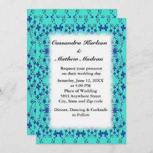 Blue Flowers Vines Turquoise or Colour Choice Wed Invitation