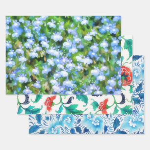 Blue Flowers Vintage Floral Wrapping Craft Paper