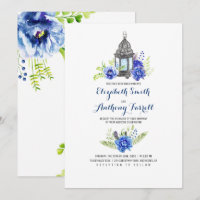 Blue Flowers Vintage Lantern Watercolor Wedding