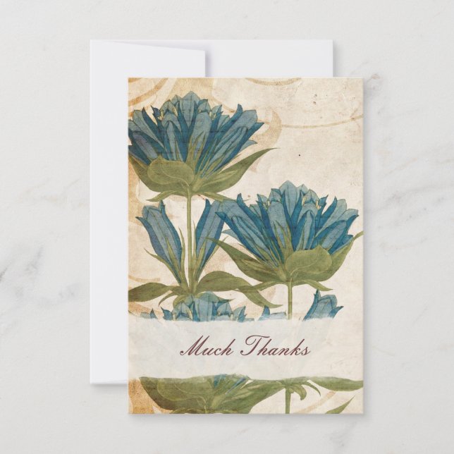 Blue Flowers Vintage Wedding Thank You Note Card (Front)