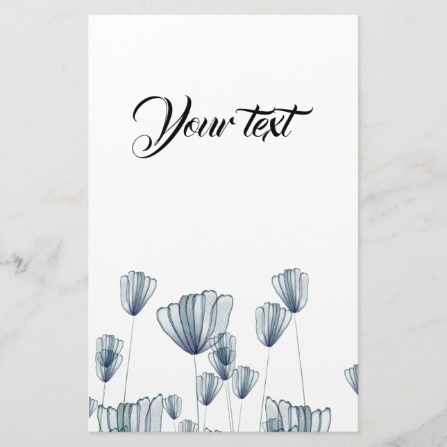 Blue flowers watercolour stationery (Front)