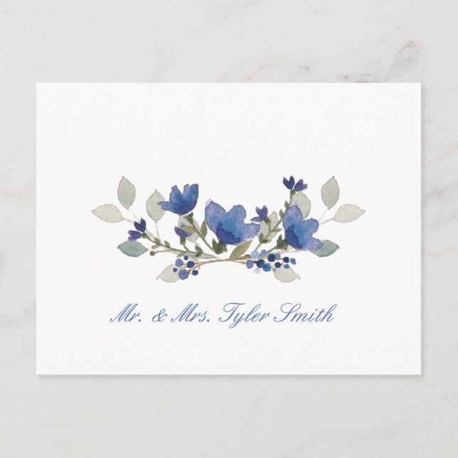 Blue Flowers Wedding Thank You Postcard (Front)