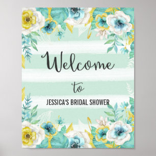 Blue Flowers Welcome Poster Print