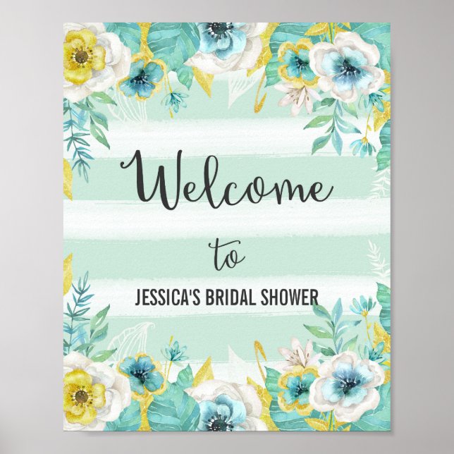 Blue Flowers Welcome Poster Print (Front)