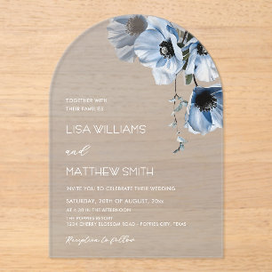Blue Flowers White Acrylic Invitations