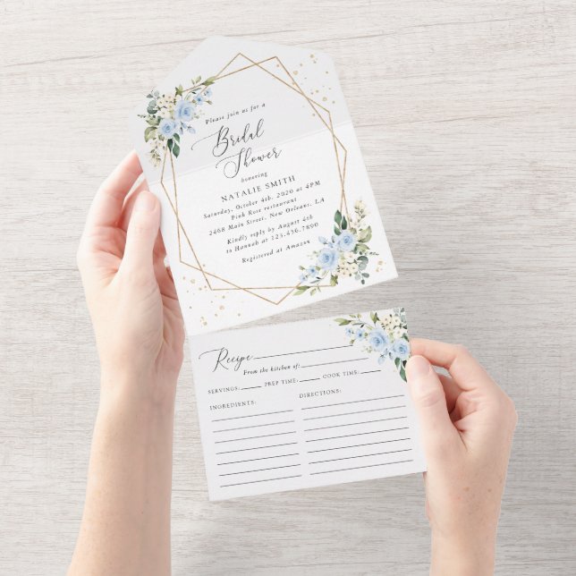 Blue Flowers, White Flowers, Boho, Bridal Shower All In One Invitation (Tearaway)