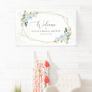 Blue Flowers, White Flowers, Boho, Bridal Welcome Banner
