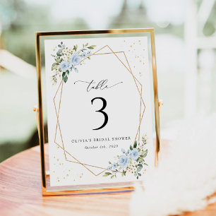 Blue Flowers, White Flowers, Boho, Table Numbers
