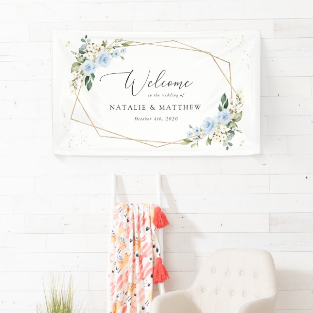 Blue Flowers, White Flowers, Boho, Wedding Welcome Banner (Insitu)