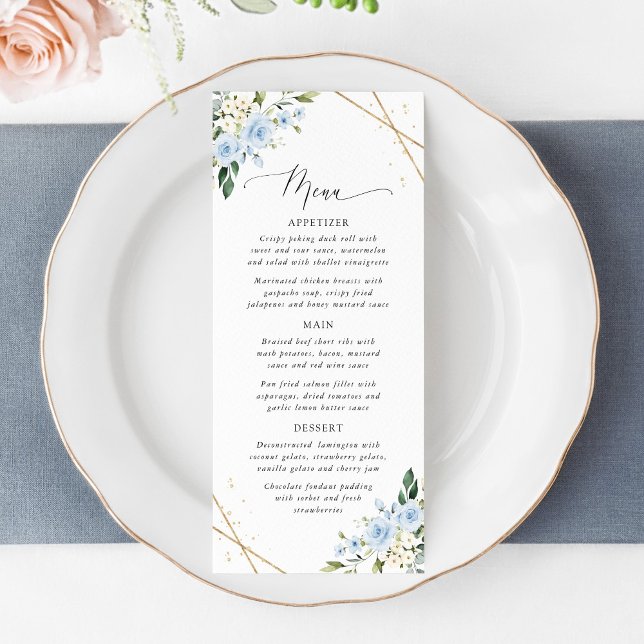 Blue Flowers, White Flowers, Bridal Shower Menu (Créateur téléchargé)