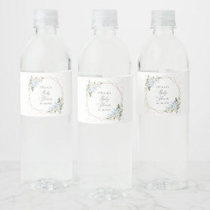 Blue Flowers, White Flowers, Greenery, Baby Shower Water Bottle Label