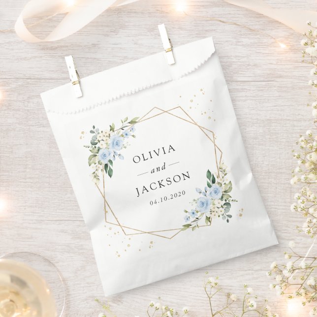 Blue Flowers, White Flowers, Greenery, Wedding Favour Bag (Clipped)