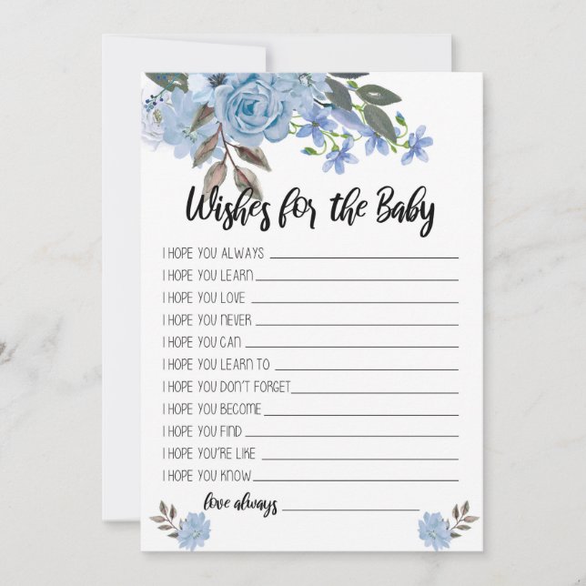 Blue Flowers Wishes for the Baby Shower Cards (Front)