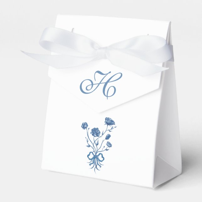 Blue Flowers With Bow  Favor Box (Front Side)