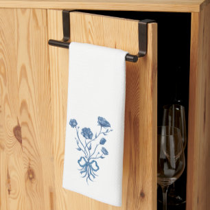 Blue Flowers With Bow Kitchen Towel