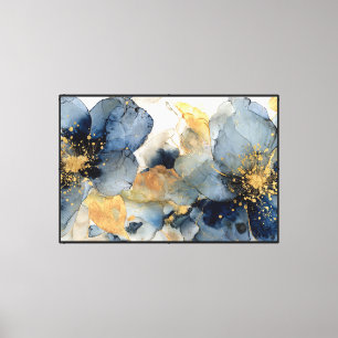 Blue Flowers with Gold Centers – Abstract Wall Art