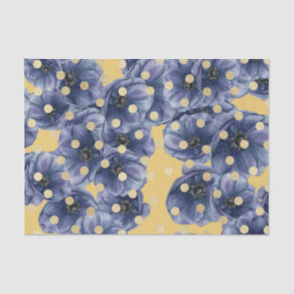 Blue Flowers with Gold Dots Tissue Paper