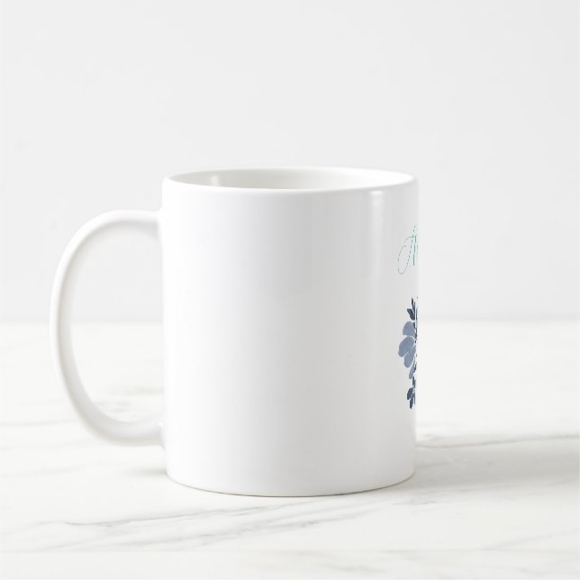 Blue flowers with personnalized text name Mug (Left)