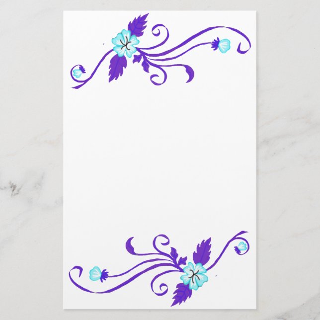 Blue Flowers with Purple Vine Stationery (Front)