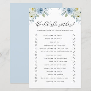Blue Flowers Would Bride Rather Bridal Shower Game