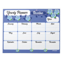 Blue Flowers Yearly Planner Notepad