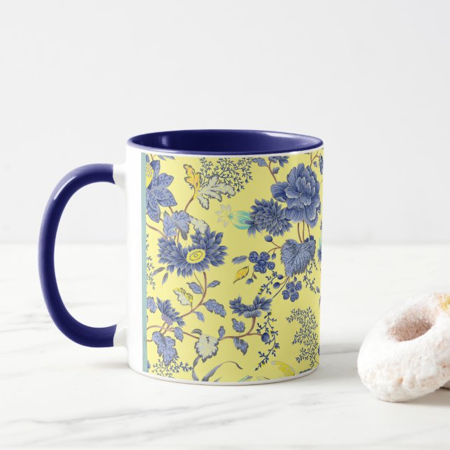 Blue Flowers Yellow Mug (With Donut)
