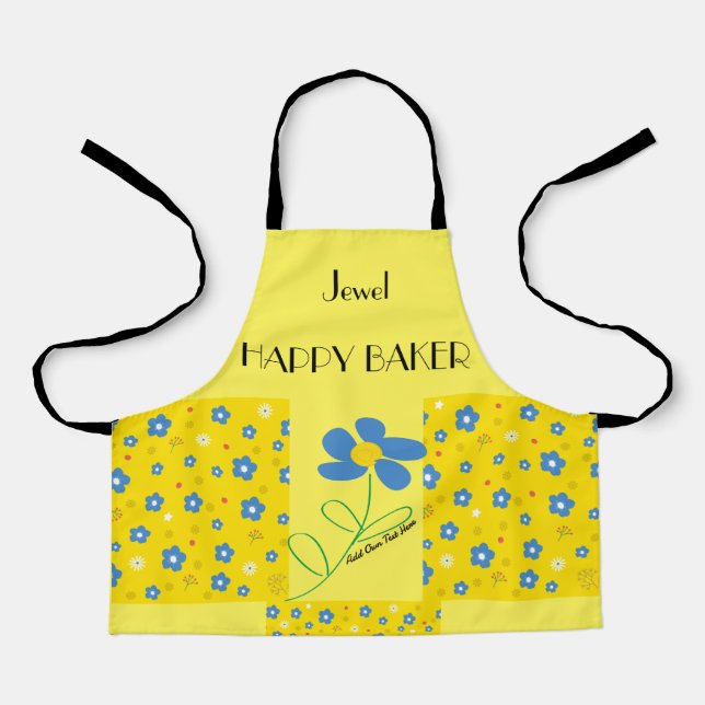 Blue Flowers Yellow Pattern Apron (Front)