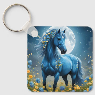 Blue Flowery Fantasy Horse, Keychain