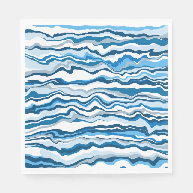  Blue Fluid Art Marble Pour Painting Striped Napkin (Front)