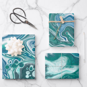 Blue fluid Art marble Wrapping Paper Sheet