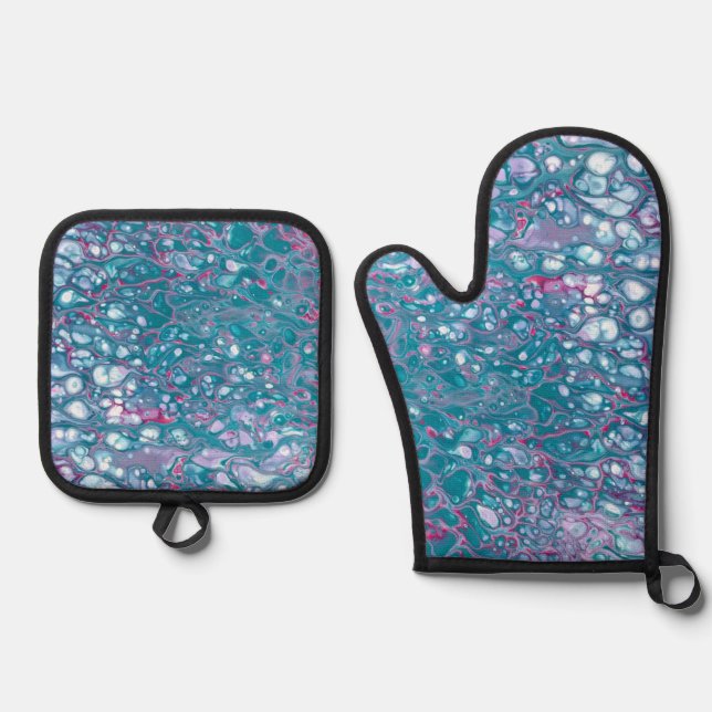 Blue Fluid Art Oven Mitt & Pot Holder Set (Front)