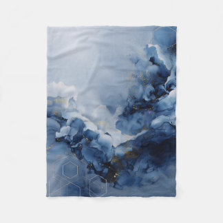 Blue Fluid Gold Abstract Fleece Blanket