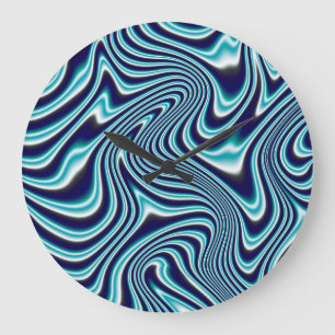 Blue Fluid Marbling Painting Large Clock